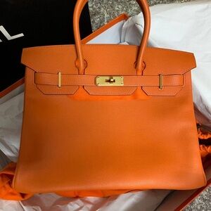 AUTH Hermes Orange Birkin with Gold Hardware NEW in Box + raincoat!!!